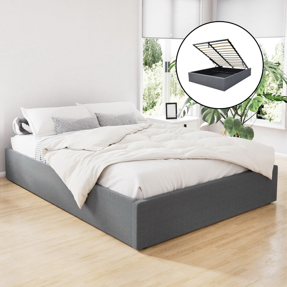 Beds & Bed Frames: Artiss Bed Frame Double Size Gas Lift Base Grey TOKI