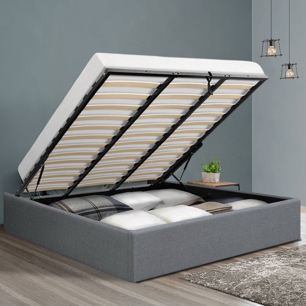 Beds & Bed Frames: Artiss Bed Frame King Size Gas Lift Base Grey TOKI