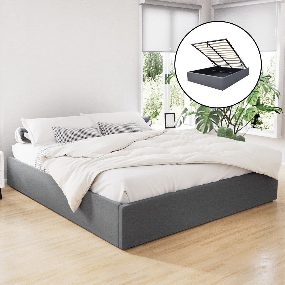 Beds & Bed Frames: Artiss Bed Frame King Size Gas Lift Base Grey TOKI