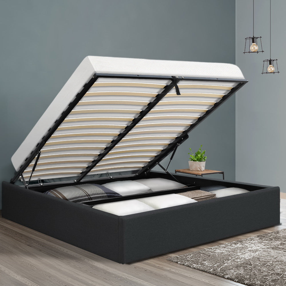 Beds & Bed Frames: Artiss Bed Frame Queen Size Gas Lift Base Charcoal TOKI