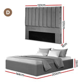 Beds & Bed Frames: Artiss Double Bed Frame with Storage Grey Velvet Headboard Gas Lift Platform Base