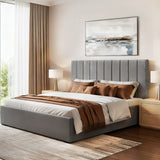 Beds & Bed Frames: Artiss King Bed Frame with Storage Grey Velvet Headboard Gas Lift Platform Base