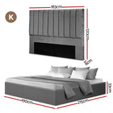 Beds & Bed Frames: Artiss King Bed Frame with Storage Grey Velvet Headboard Gas Lift Platform Base