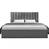 Beds & Bed Frames: Artiss King Bed Frame with Storage Grey Velvet Headboard Gas Lift Platform Base