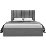 Beds & Bed Frames: Artiss Queen Bed Frame with Storage Grey Velvet Headboard Gas Lift Platform Base