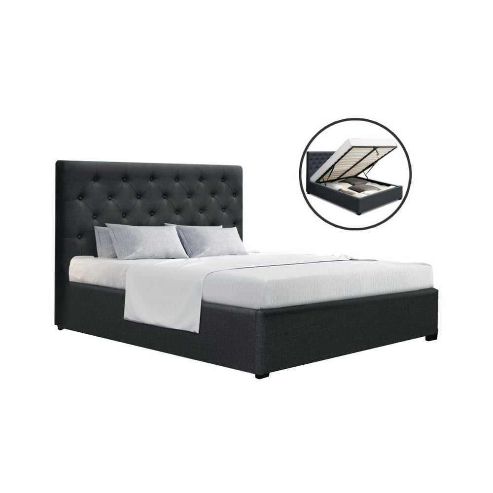 Beds & Bed Frames: Artiss Bed Frame Double Size Gas Lift Charcoal VILA