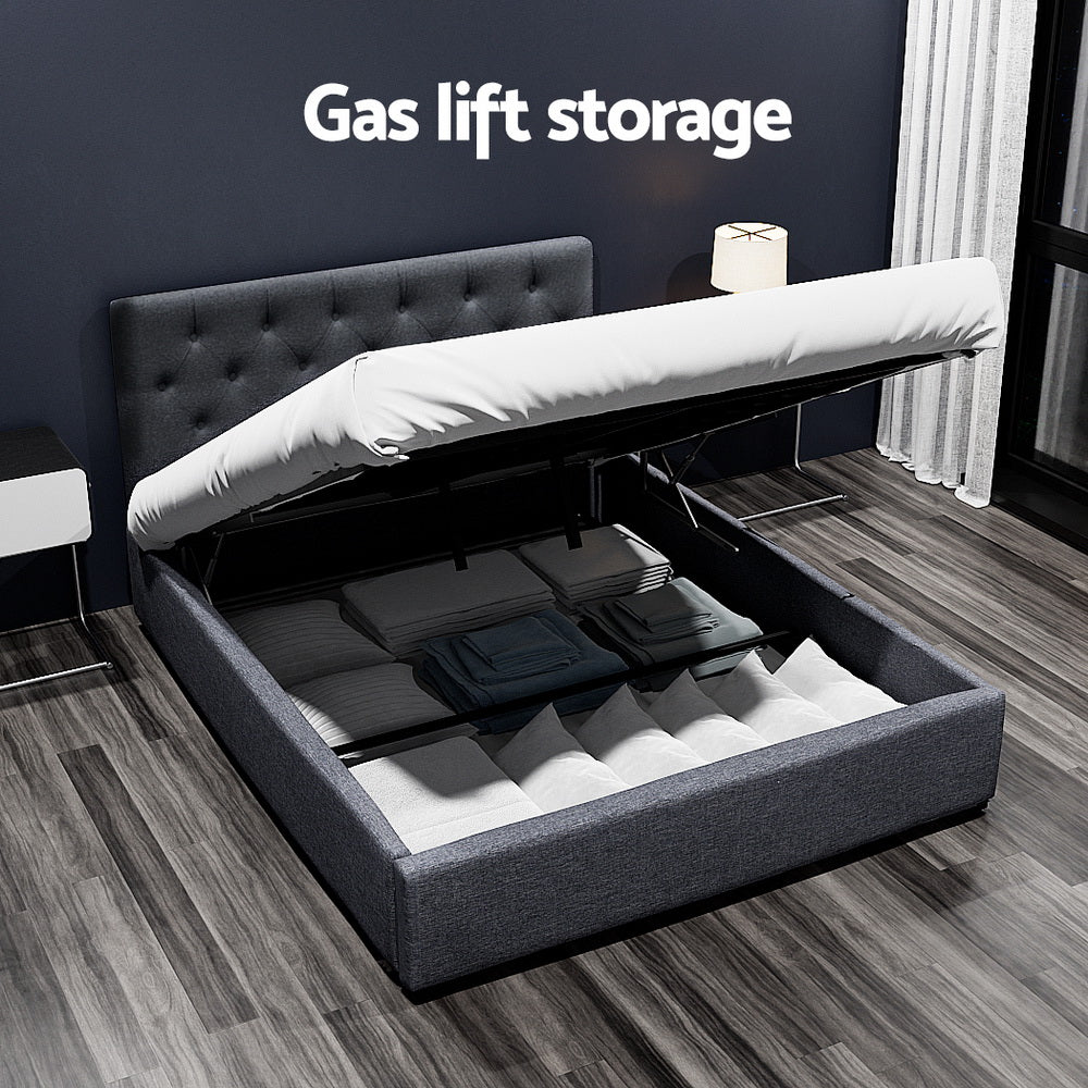 Beds & Bed Frames: Artiss Bed Frame Double Size Gas Lift Charcoal VILA