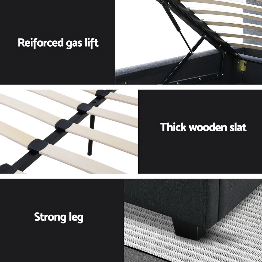 Beds & Bed Frames: Artiss Bed Frame Double Size Gas Lift Charcoal VILA