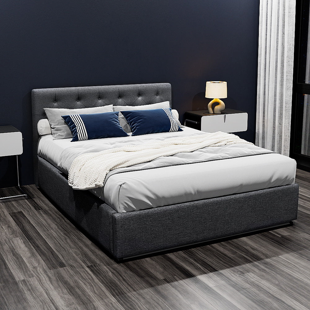 Beds & Bed Frames: Artiss Bed Frame Double Size Gas Lift Charcoal VILA