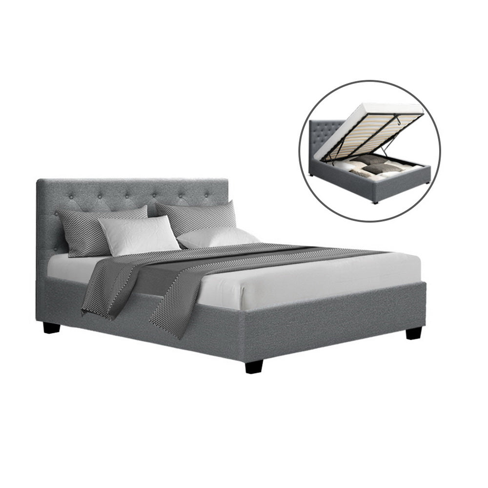 Beds & Bed Frames: Artiss Bed Frame Double Size Gas Lift Grey VILA