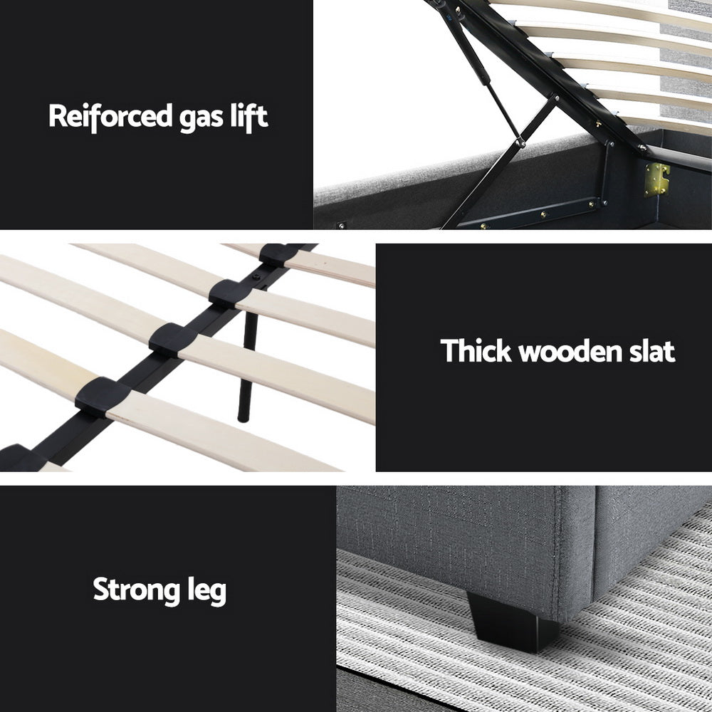 Beds & Bed Frames: Artiss Bed Frame Double Size Gas Lift Grey VILA