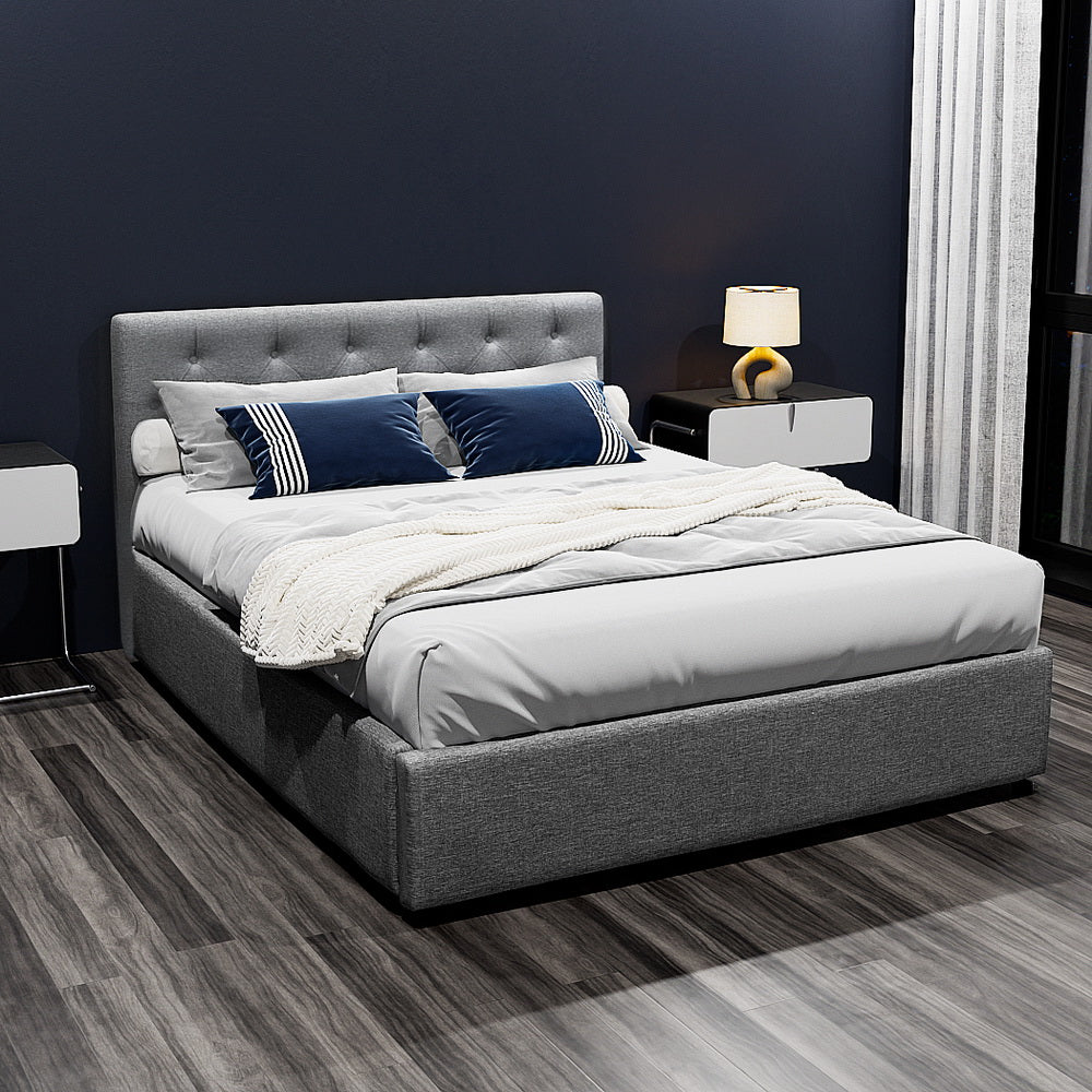 Beds & Bed Frames: Artiss Bed Frame Double Size Gas Lift Grey VILA