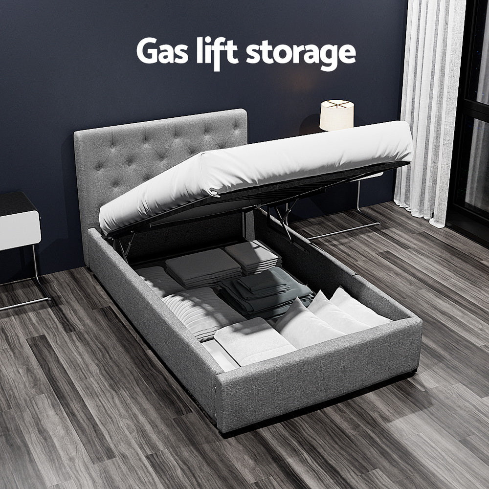 Beds & Bed Frames: Artiss Bed Frame King Single Size Gas Lift Grey VILA