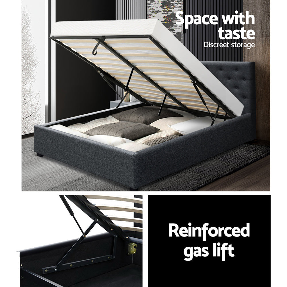 Beds & Bed Frames: Artiss Bed Frame Queen Size Gas Lift Charcoal VILA