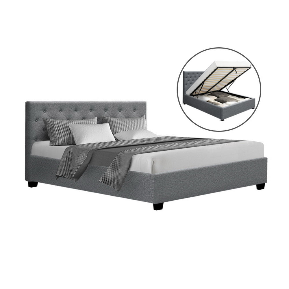 Beds & Bed Frames: Artiss Bed Frame Queen Size Gas Lift Grey VILA