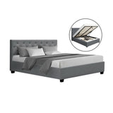 Artiss Bed Frame Queen Size Gas Lift Grey VILA
