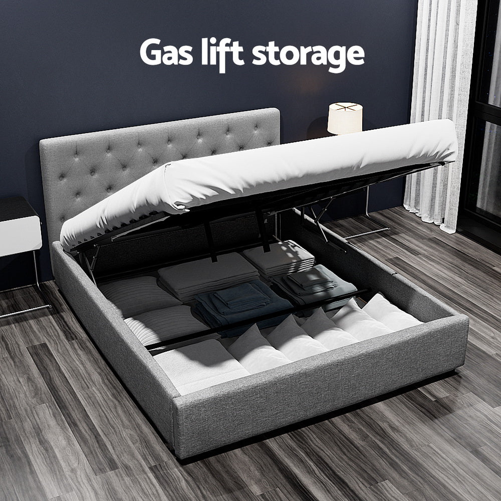 Beds & Bed Frames: Artiss Bed Frame Queen Size Gas Lift Grey VILA