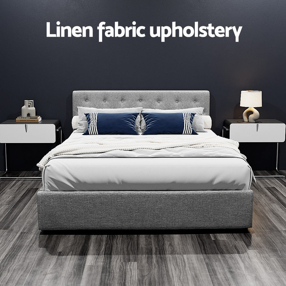 Beds & Bed Frames: Artiss Bed Frame Queen Size Gas Lift Grey VILA