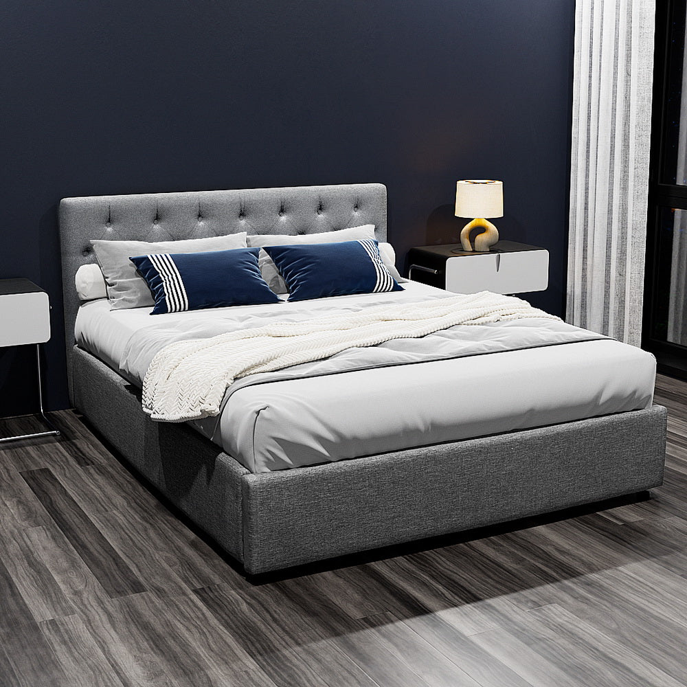 Beds & Bed Frames: Artiss Bed Frame Queen Size Gas Lift Grey VILA