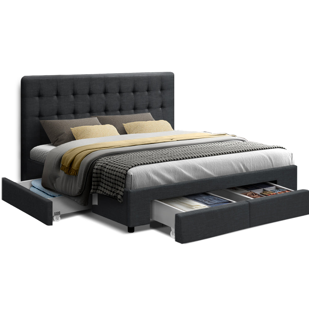 Beds & Bed Frames: Artiss Bed Frame Double Size with 4 Drawers Grey AVIO