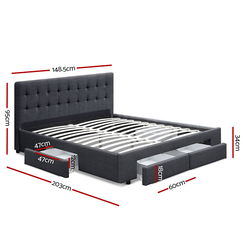 Beds & Bed Frames: Artiss Bed Frame Double Size with 4 Drawers Grey AVIO