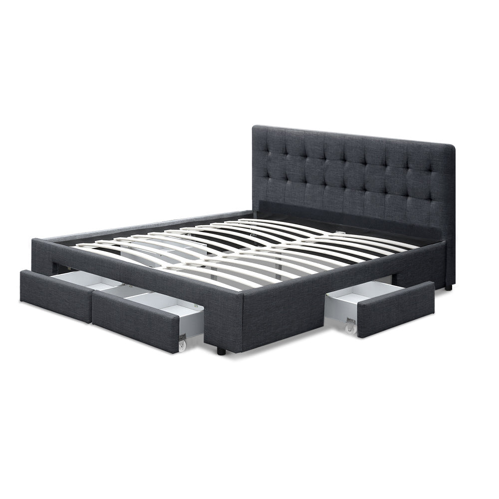 Beds & Bed Frames: Artiss Bed Frame Double Size with 4 Drawers Grey AVIO