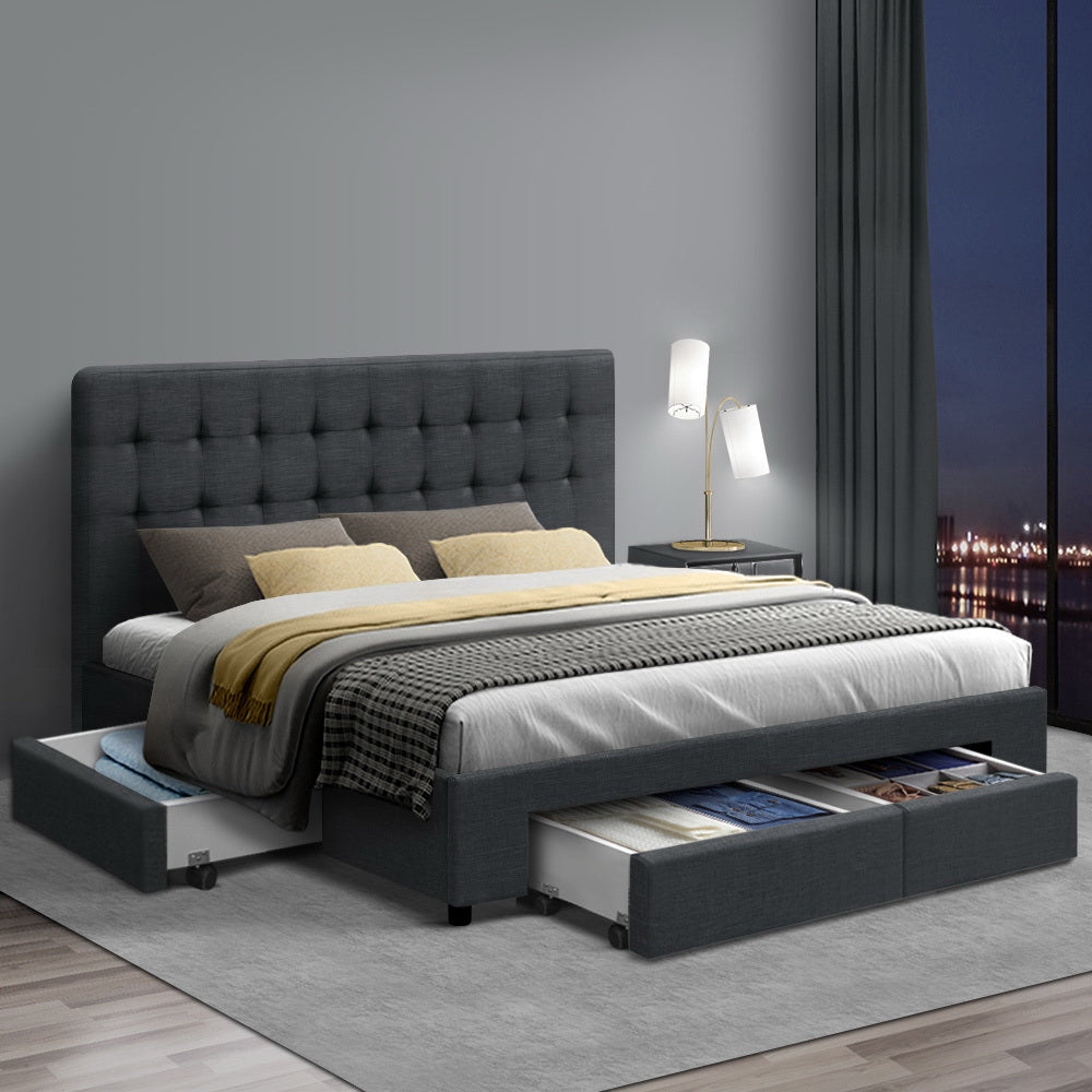 Beds & Bed Frames: Artiss Bed Frame Double Size with 4 Drawers Grey AVIO