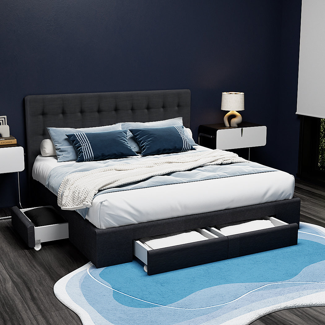 Beds & Bed Frames: Artiss Bed Frame Double Size with 4 Drawers Grey AVIO