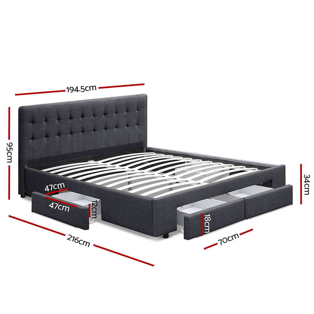 Beds & Bed Frames: Artiss Bed Frame King Size with 4 Drawers Charcoal AVIO