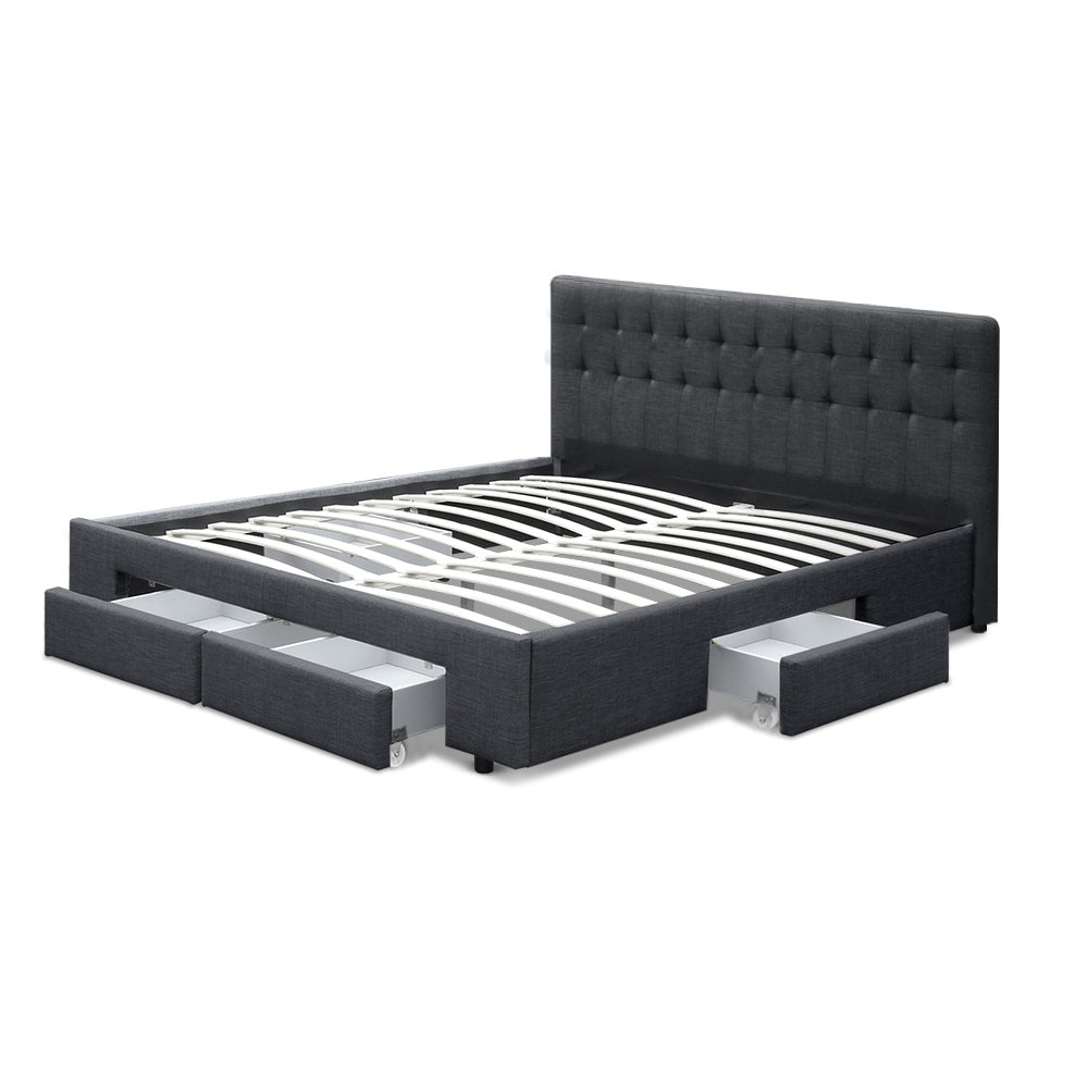 Beds & Bed Frames: Artiss Bed Frame King Size with 4 Drawers Charcoal AVIO