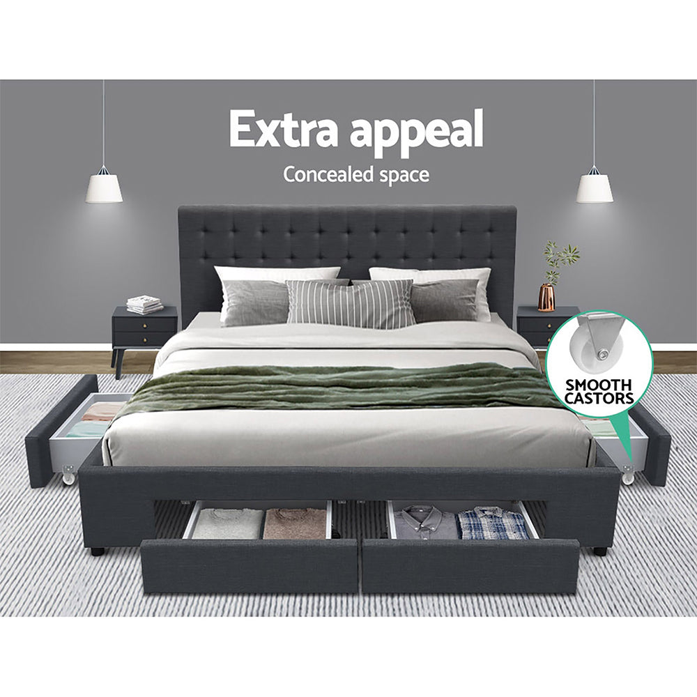 Beds & Bed Frames: Artiss Bed Frame King Size with 4 Drawers Charcoal AVIO