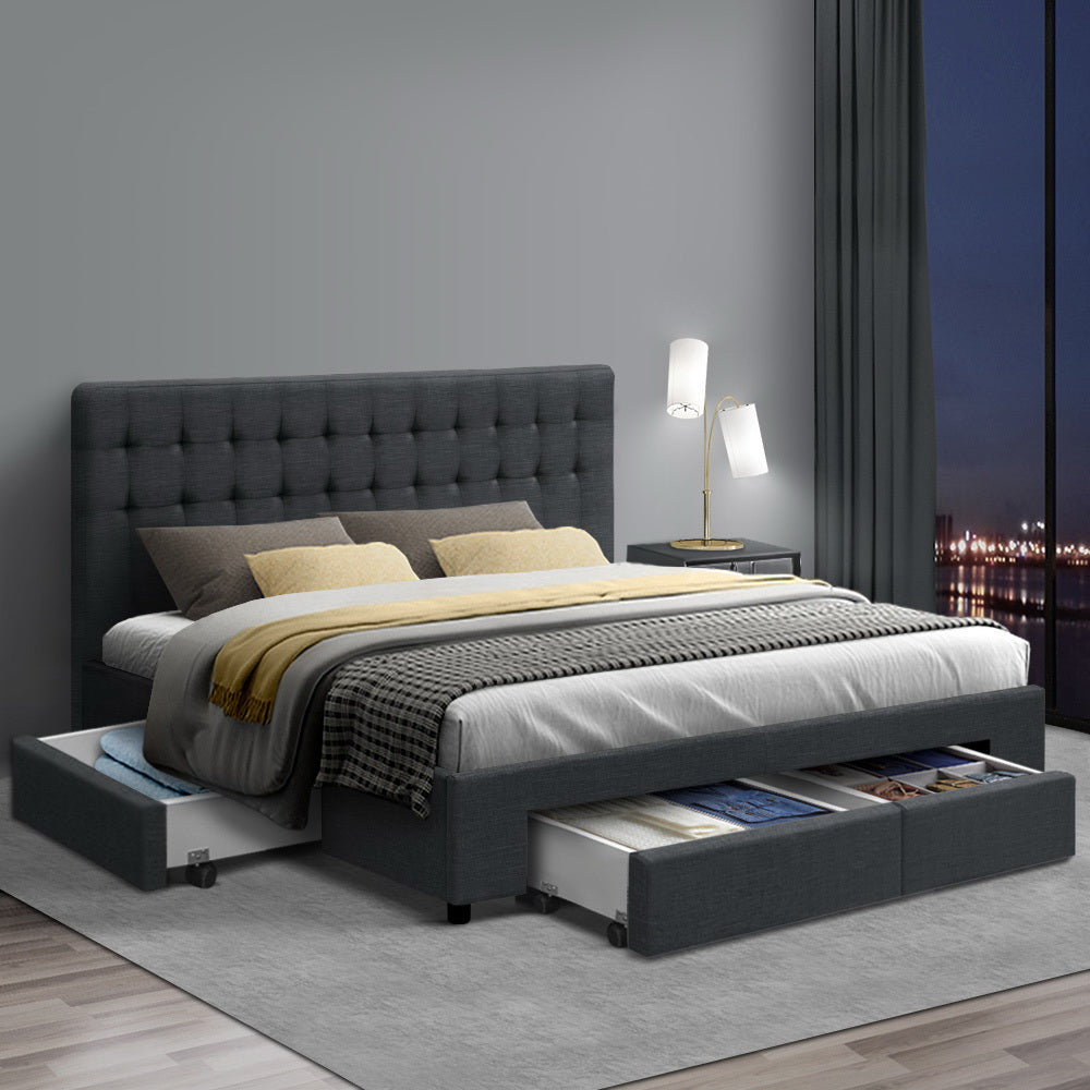 Beds & Bed Frames: Artiss Bed Frame King Size with 4 Drawers Charcoal AVIO