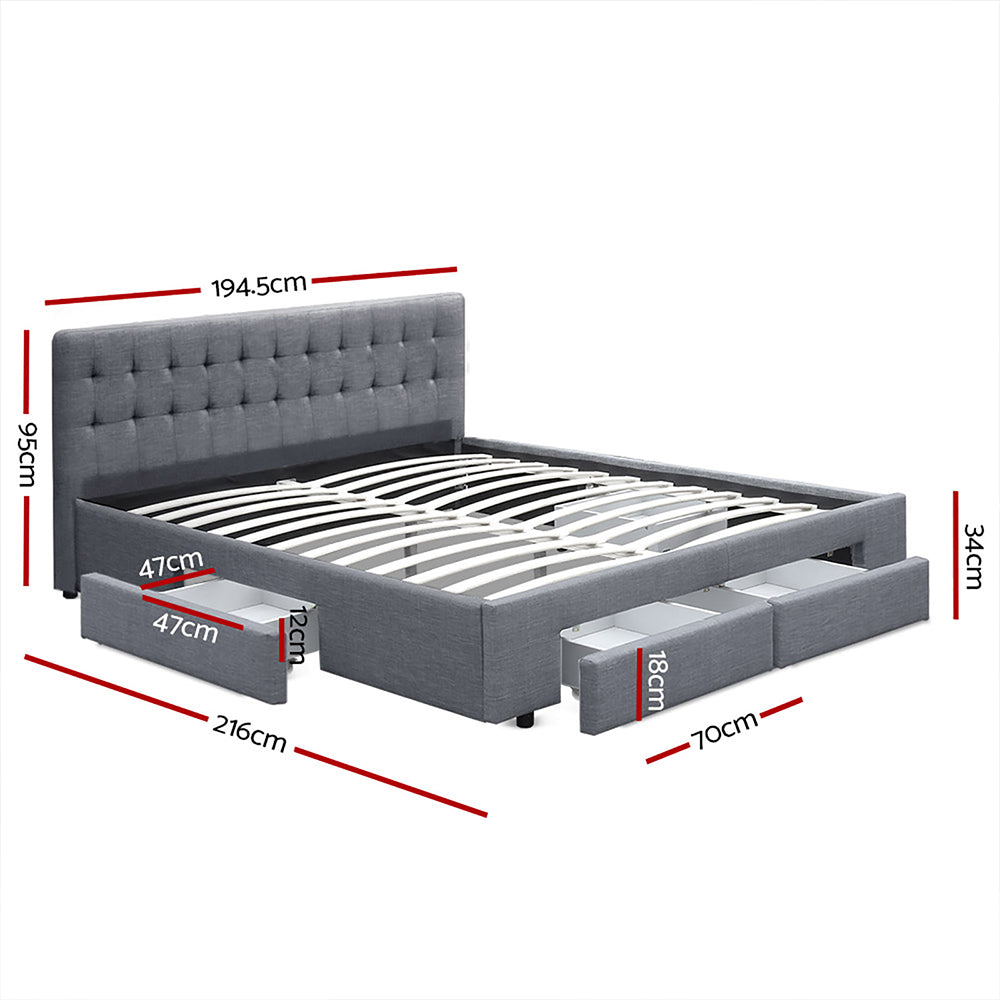 Beds & Bed Frames: Artiss Bed Frame King Size with 4 Drawers Grey AVIO