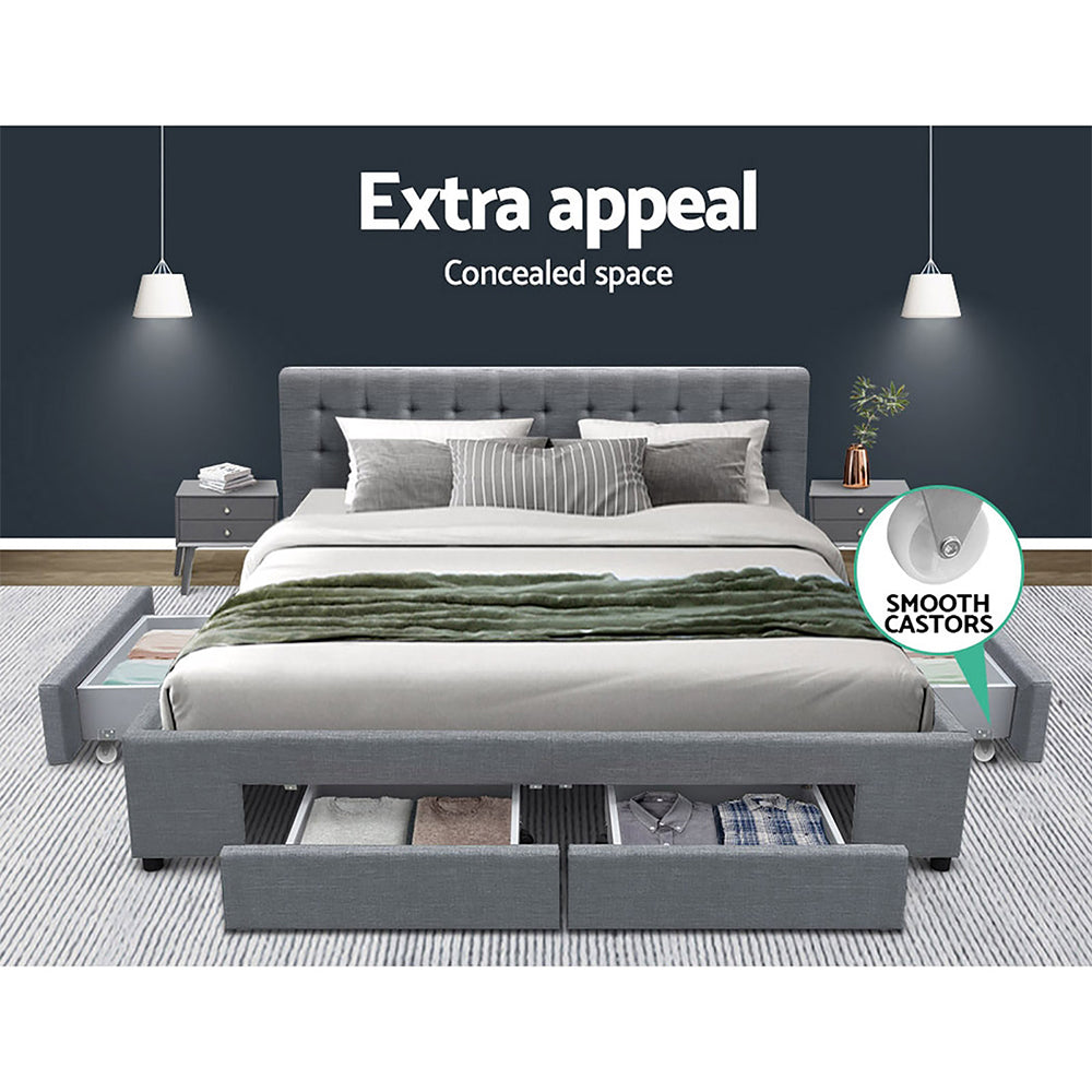 Beds & Bed Frames: Artiss Bed Frame King Size with 4 Drawers Grey AVIO