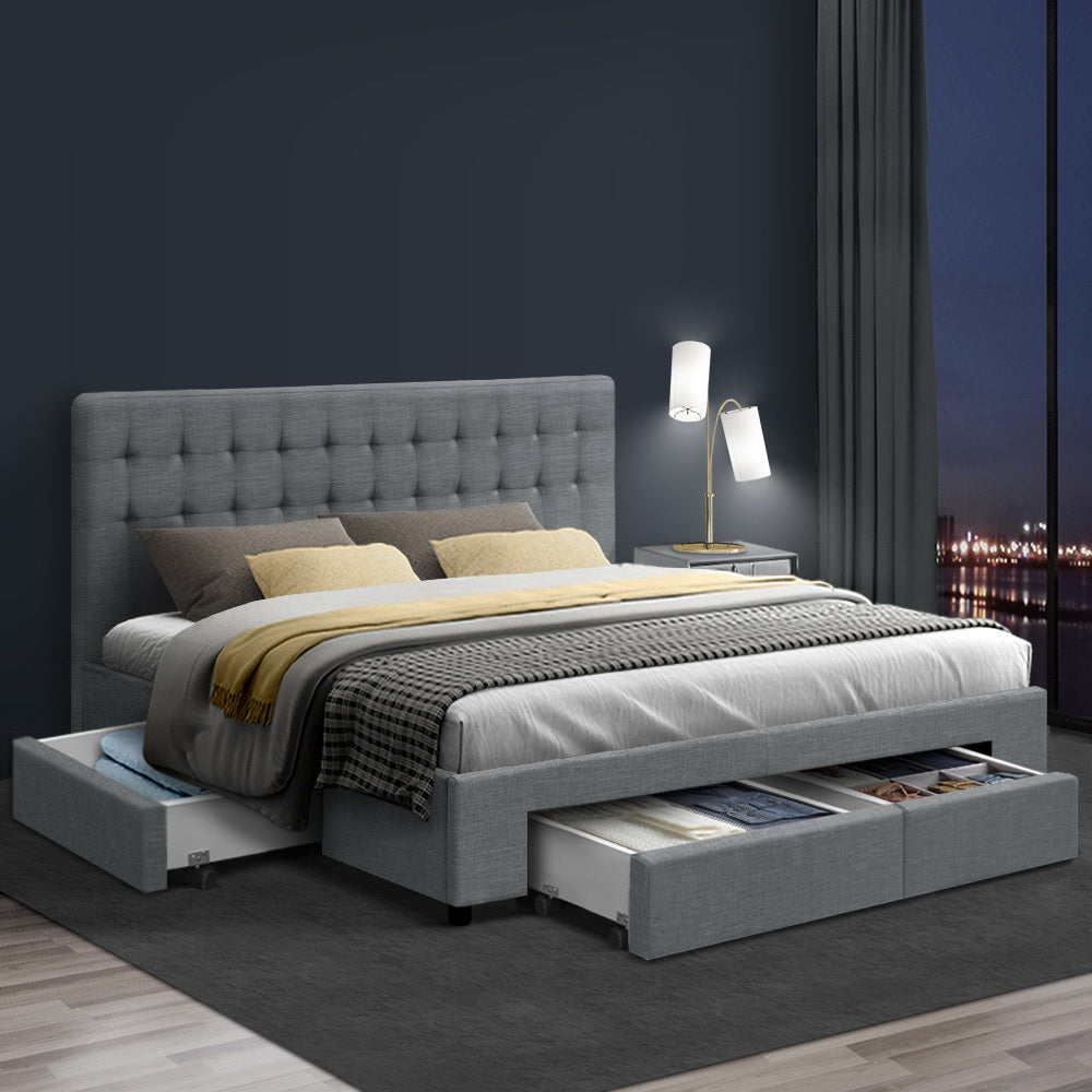 Beds & Bed Frames: Artiss Bed Frame King Size with 4 Drawers Grey AVIO