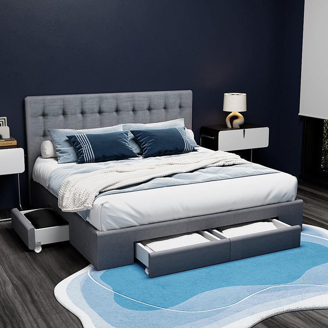 Beds & Bed Frames: Artiss Bed Frame King Size with 4 Drawers Grey AVIO
