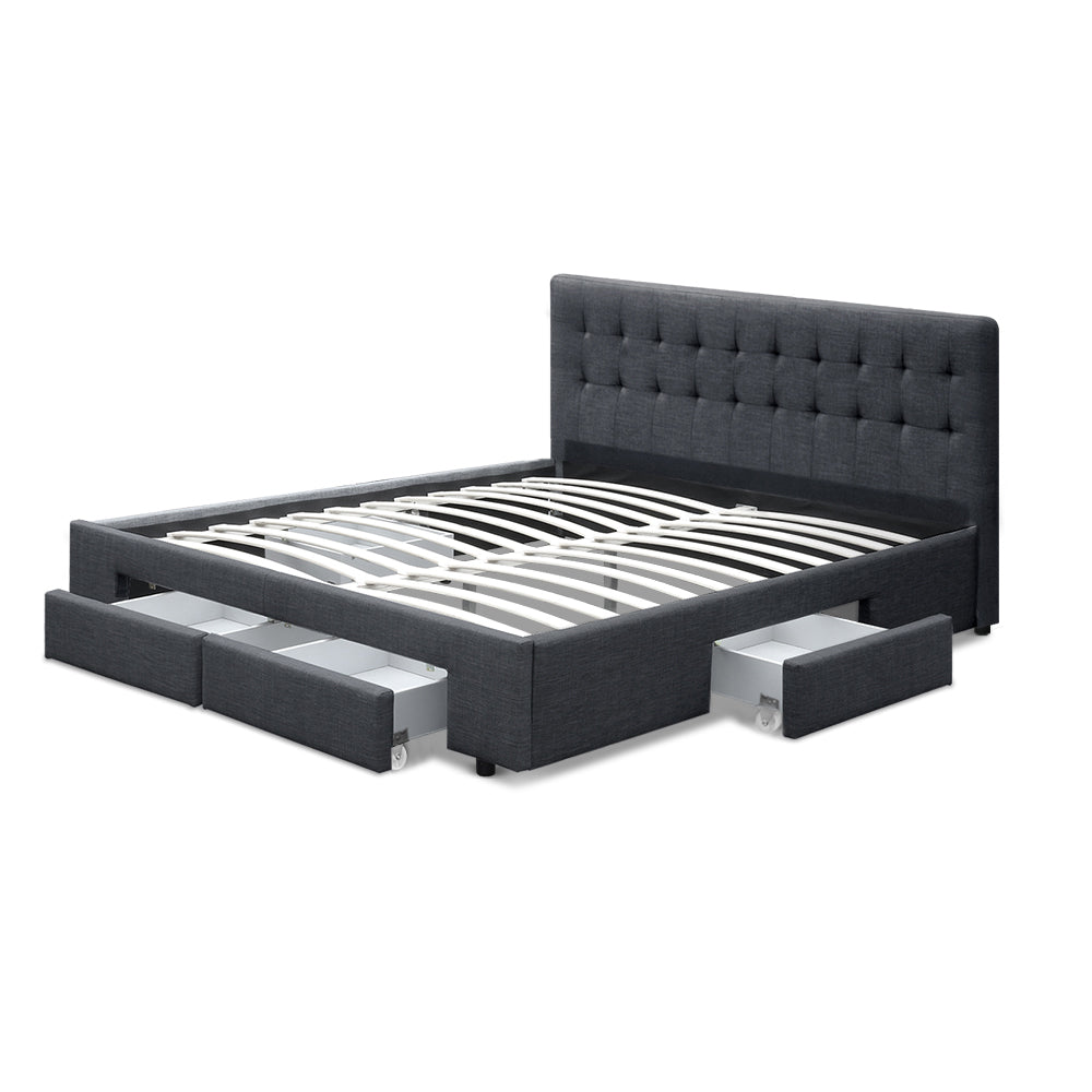 Beds & Bed Frames: Artiss Bed Frame Queen Size with 4 Drawers Charcoal AVIO