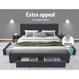 Artiss Bed Frame Queen Size with 4 Drawers Charcoal AVIO