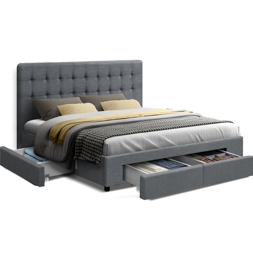 Beds & Bed Frames: Artiss Bed Frame Queen Size with 4 Drawers Grey AVIO