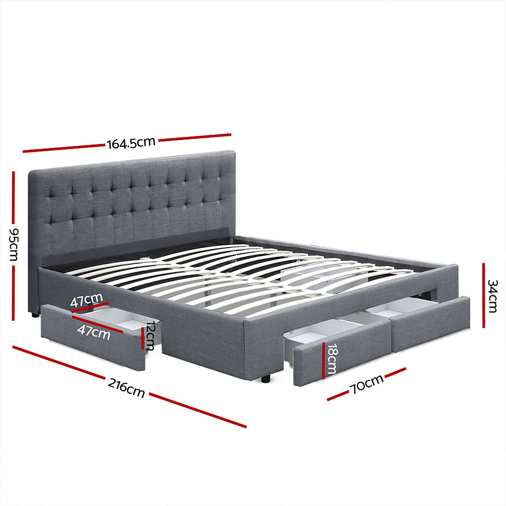 Beds & Bed Frames: Artiss Bed Frame Queen Size with 4 Drawers Grey AVIO