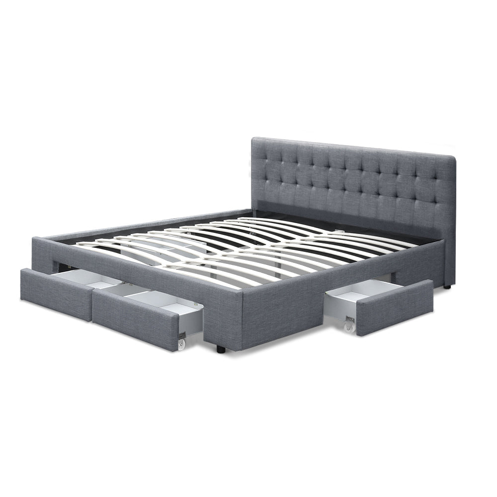 Beds & Bed Frames: Artiss Bed Frame Queen Size with 4 Drawers Grey AVIO