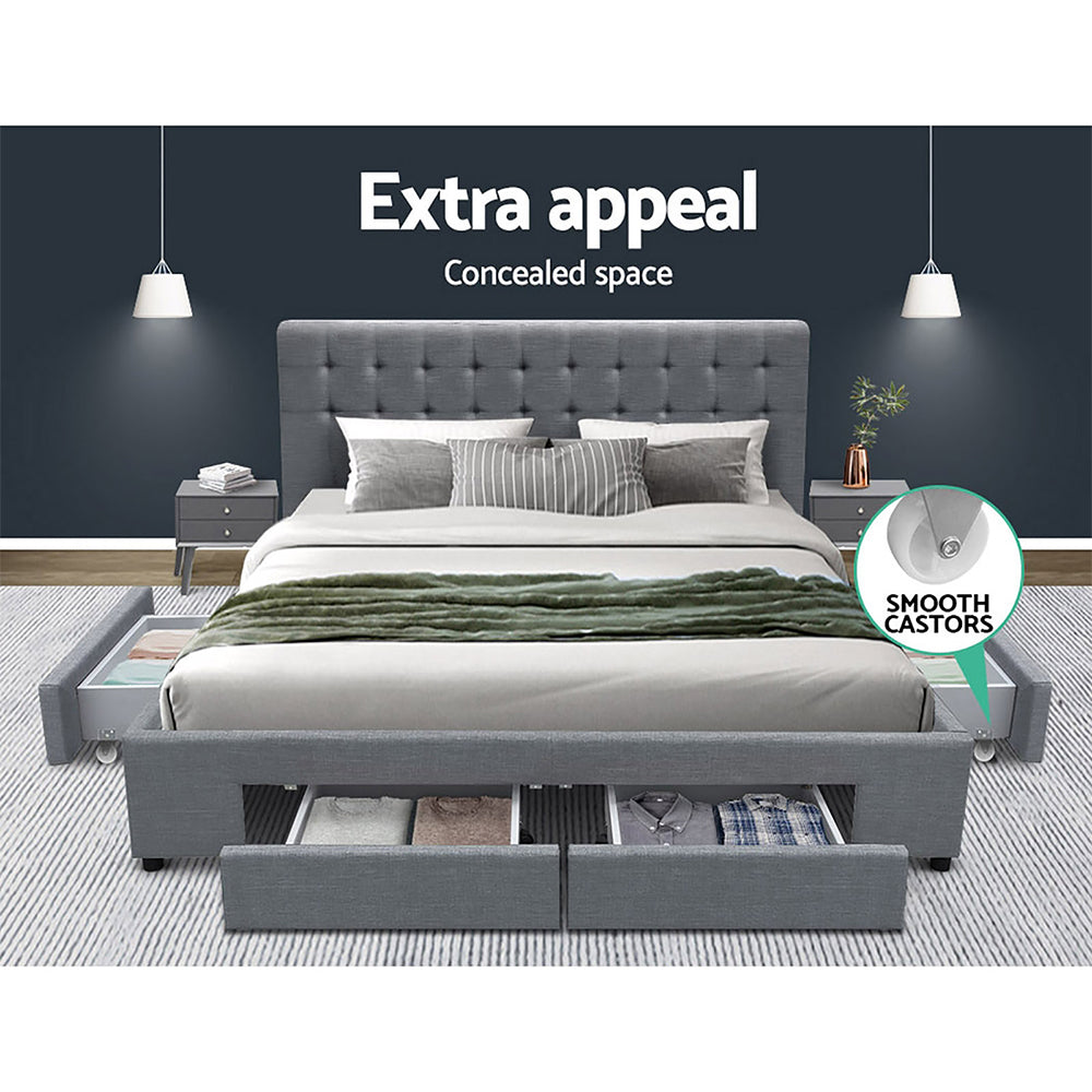Beds & Bed Frames: Artiss Bed Frame Queen Size with 4 Drawers Grey AVIO