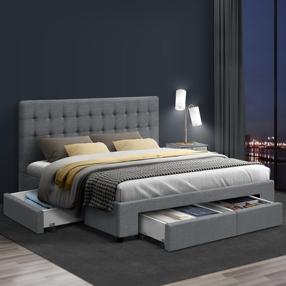 Beds & Bed Frames: Artiss Bed Frame Queen Size with 4 Drawers Grey AVIO
