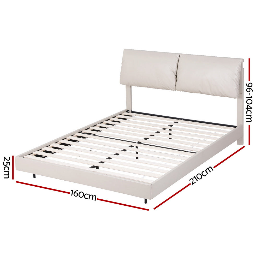 Beds & Bed Frames: Artiss Queen Bed Frame RGB LED Floating Beds Adjustable Headboard Beige White