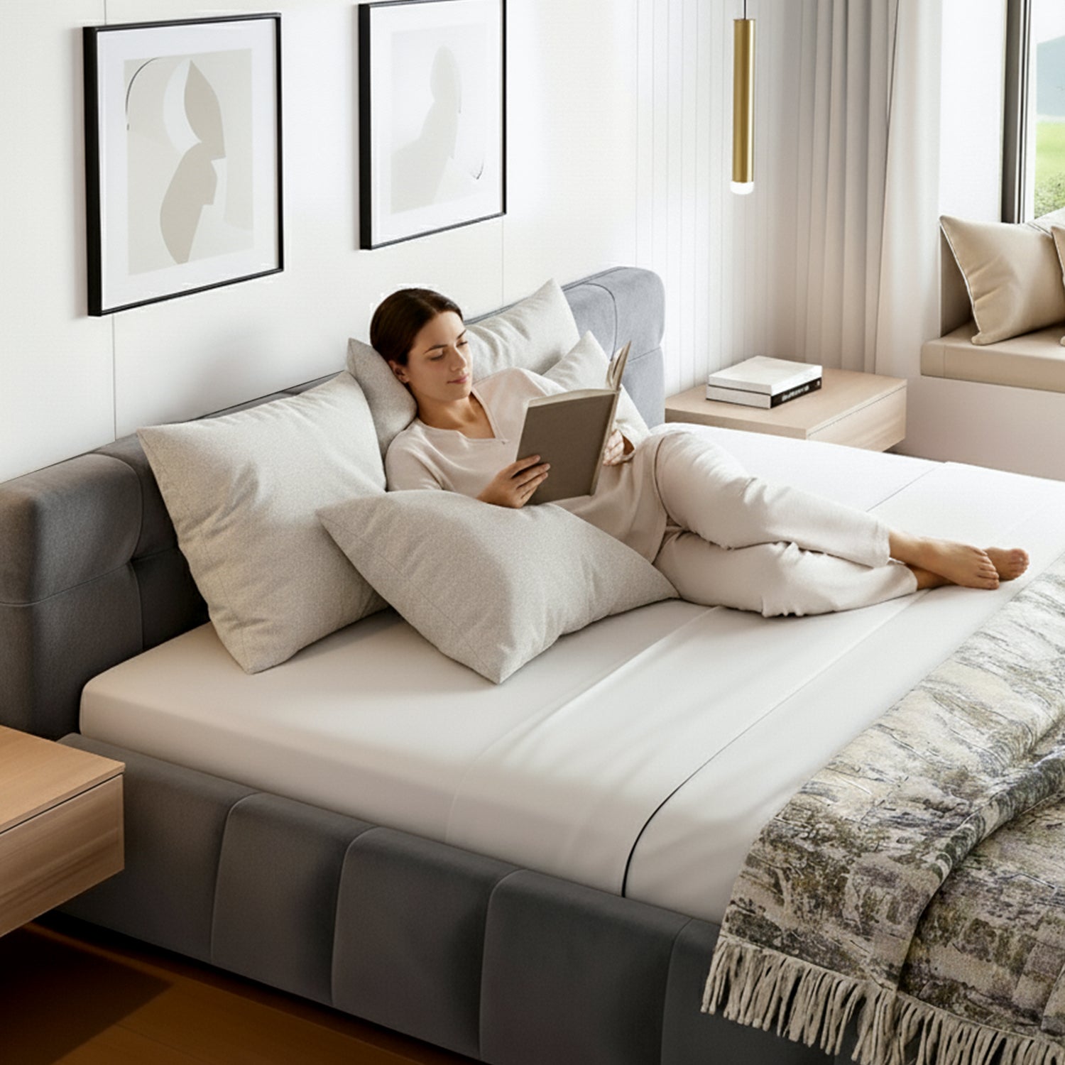 Beds & Bed Frames: Artiss Queen Size Bed Frame Plush Soft Headboard Velvet Platform Base for Modern Bedrooms Grey
