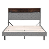 Artiss Bed Frame Double Size LED Mattress Base Platform with Storage Shelf Hidden Storage Box Grey