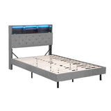 Beds & Bed Frames: Artiss Bed Frame King Single Size LED Mattress Base Platform with Storage Shelf Hidden Storage Box Grey