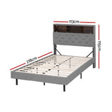 Beds & Bed Frames: Artiss Bed Frame King Single Size LED Mattress Base Platform with Storage Shelf Hidden Storage Box Grey
