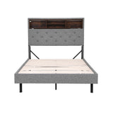 Beds & Bed Frames: Artiss Bed Frame King Single Size LED Mattress Base Platform with Storage Shelf Hidden Storage Box Grey