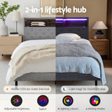 Beds & Bed Frames: Artiss Bed Frame King Single Size LED Mattress Base Platform with Storage Shelf Hidden Storage Box Grey